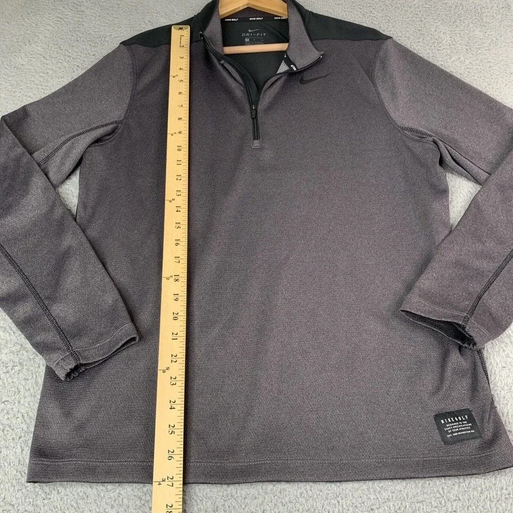 NIKE GOLF PULLOVER MENS MEDIUM BLACK GRAY‎ DRY FIT LONG SLEEVE 1/4 ZIP